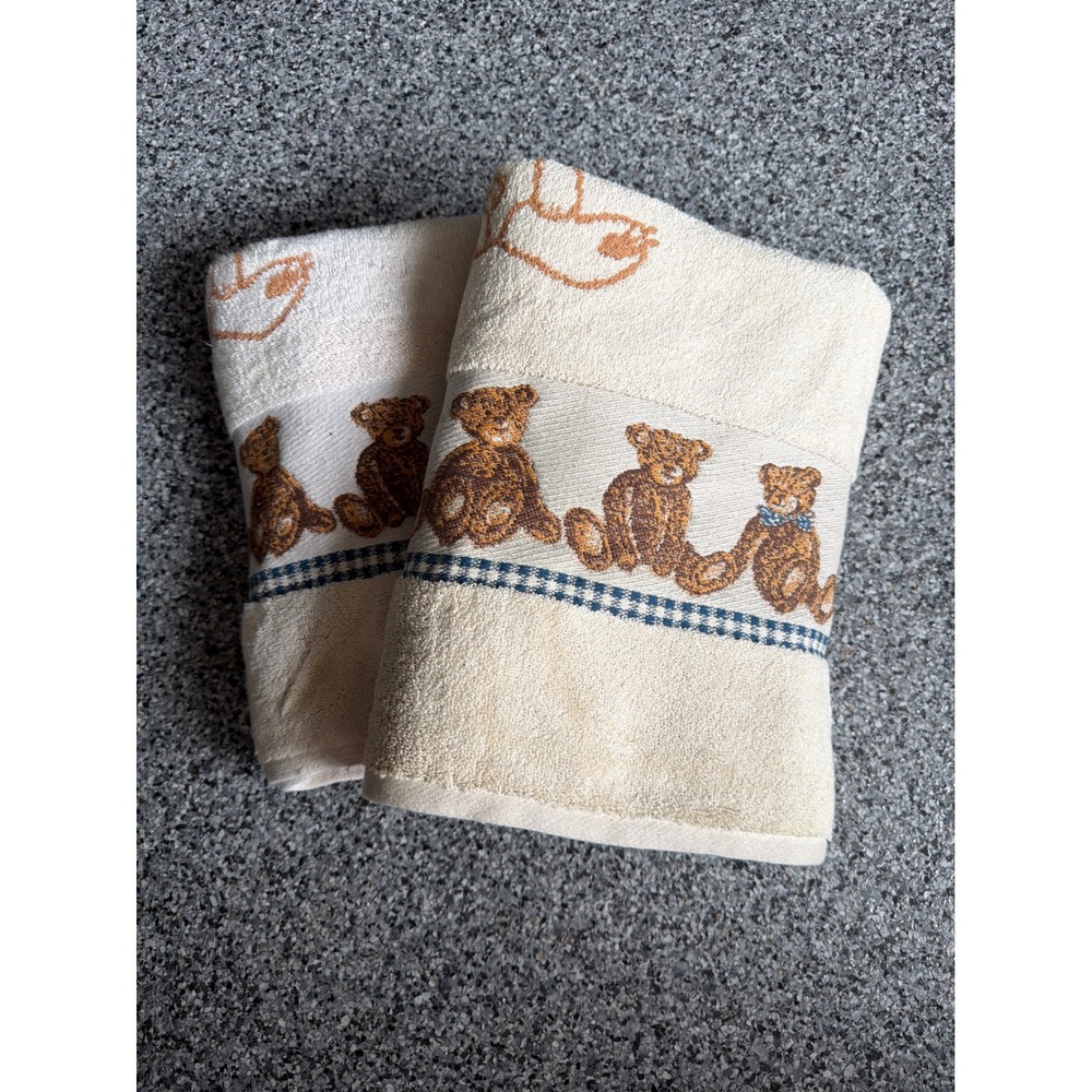 RARE Vintage Jubilee Bed Bath Home Teddy Bear Cotton Bath Towel Set Cream Rust